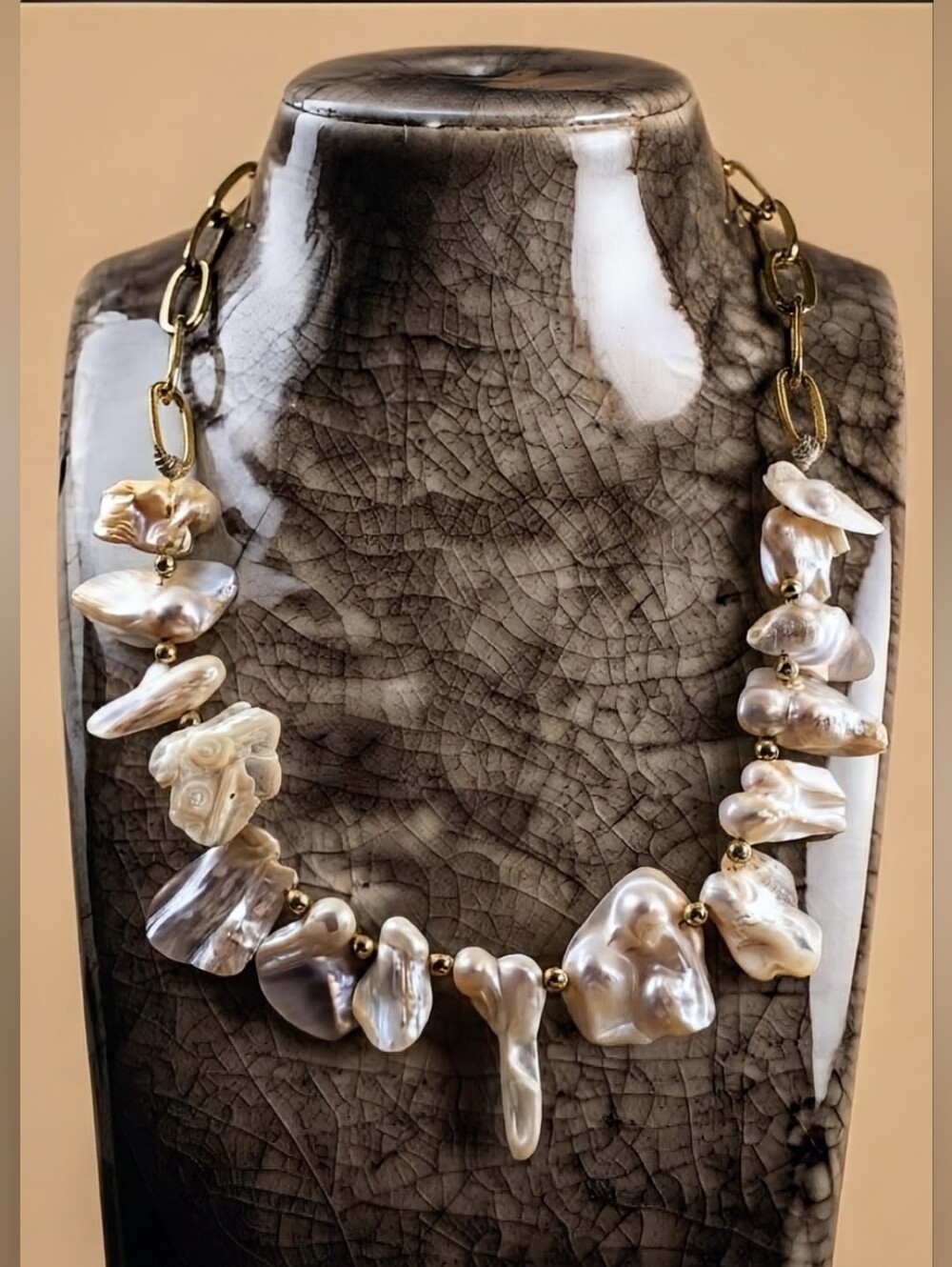 White Irregular Keshi Pearls In Classic 18K Gold Plated Paperclip Necklace